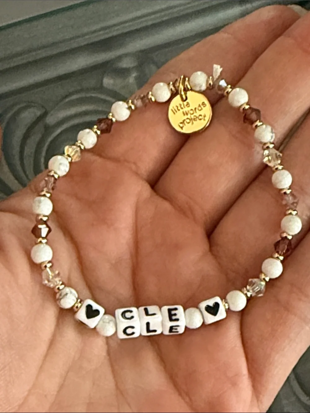 Little Words Project CLE Cleveland Beaded Bracelet in White and Purple